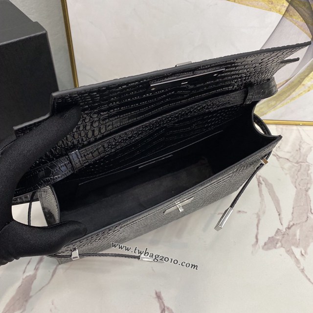 YSL专柜款女包 聖羅蘭經典款Manhattan鱷魚紋牛皮法棍包 YSL肩背斜挎包 553742  jjh1113